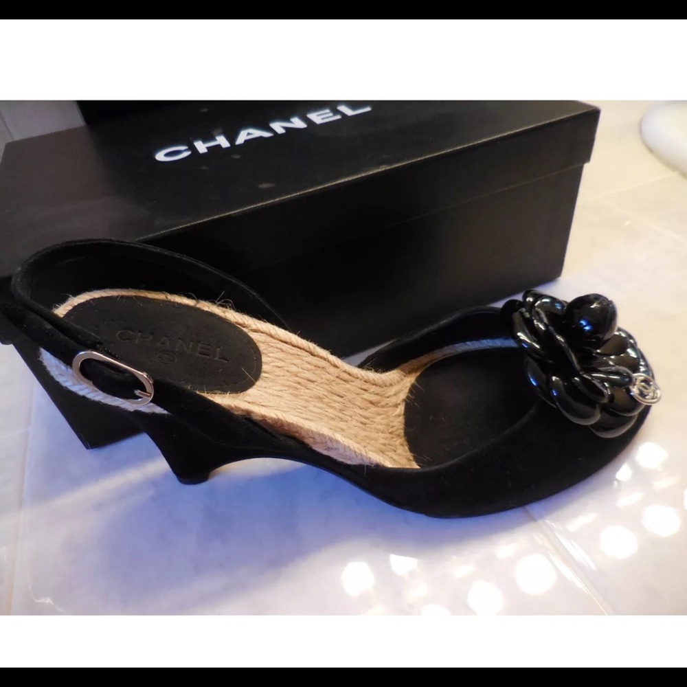 Chanel Black Slingback Wedges